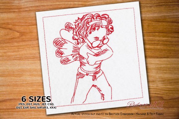 Adorable Baby Posing with Wings Redwork
