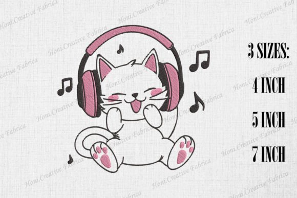 Cute Cat Loves Music Embroidery Design Review for Small Business Merch
