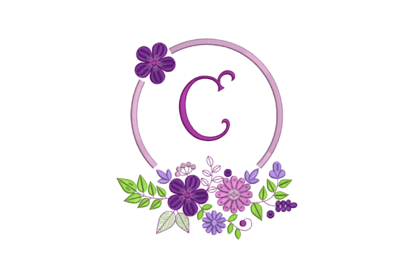 Letter C Embroidered with Flowers