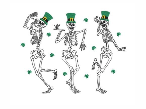 St. Patrics Day Dancing Skeletons: A Whimsical Embroidery Design for Personalized Gifts